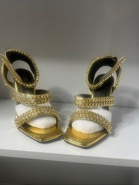Women's Gold Chain-Strap High Heel Sandals